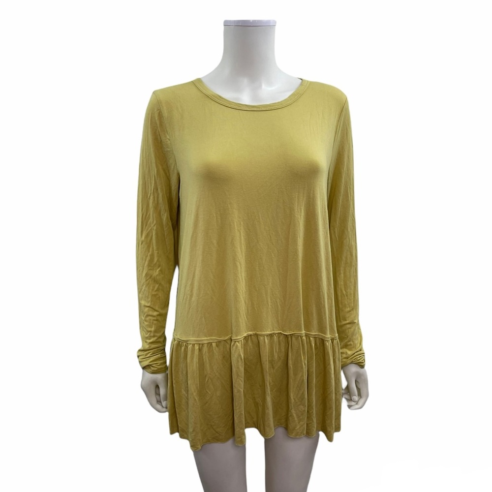 MTS  Long Sleeve Ruffle Hem Round Neck Yellow Tee